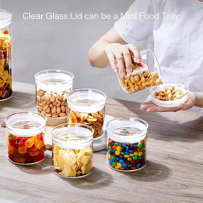 ZENS 17oz Glass Food Storage Jars Set of 6, Clear Glass Canisters Set with Airtight Lids, Small Storge Container jar for Kitchen Spice, Sugar Container, Blooming Tea, Snacks