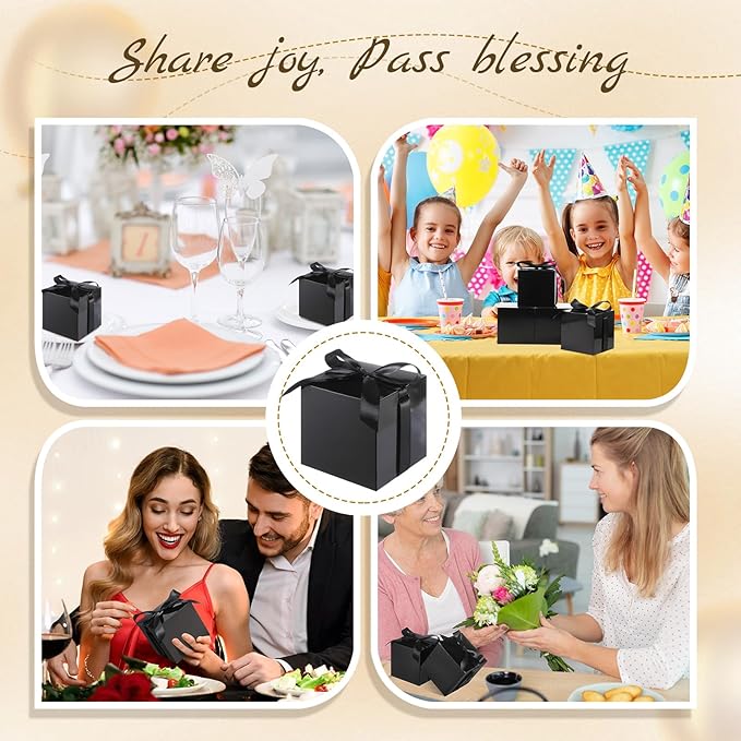 48 Pcs Christmas Gift Boxes with Ribbon Small Party Favor Boxes with Lids Mini Treat Candy Container for Wedding, Party, Birthday, Valentine's Day and More(Black,4 Inch)