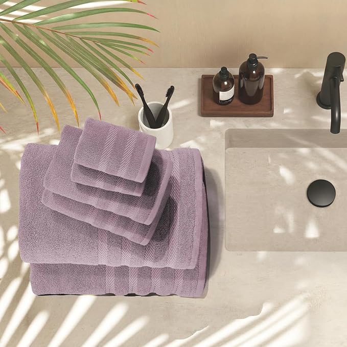 Hearth & Harbor Bath Towels for Bathroom - 100% Ring Spun Cotton Luxury Bathroom Towels - Soft & Highly Absorbent Bath Towels Set, 6 Piece Set, Dusty Purple