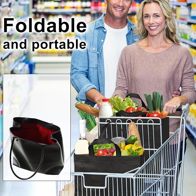 JERIA Black Reusable Totes Bag with Reinforced Handles Non Woven Bulk Shopping Bags