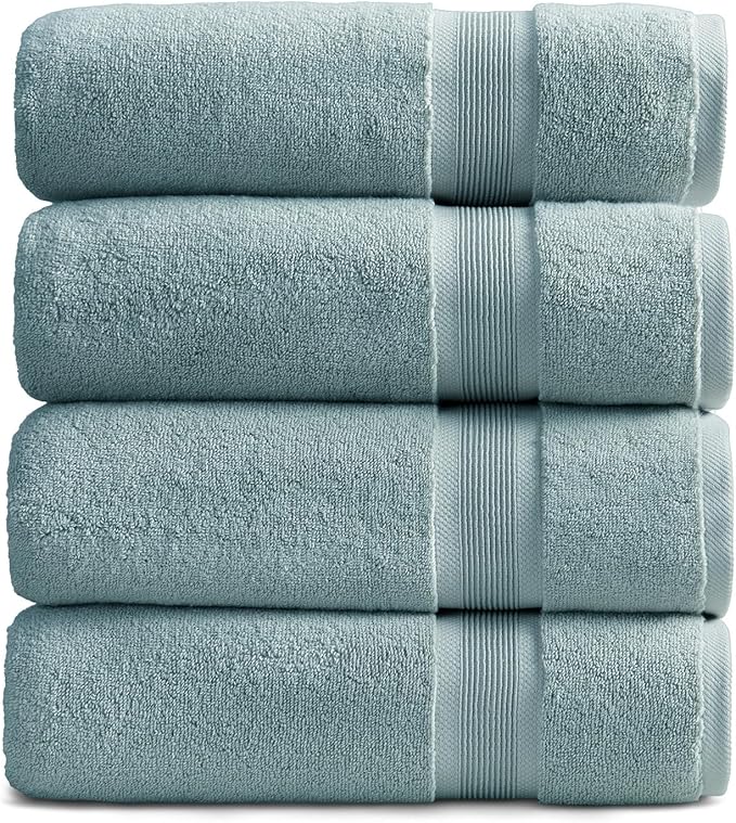 Springtree Home Luxury Bamboo Rayon Bath Towel Set of 4 | 35% Bamboo Rayon - 65% Cotton | Absorbent Quick-Dry Towels for Bathroom | Oeko-TEX Standard 100 Cotton | Aegean