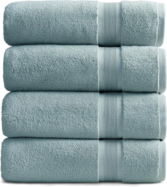 Springtree Home Luxury Bamboo Rayon Bath Towel Set of 4 | 35% Bamboo Rayon - 65% Cotton | Absorbent Quick-Dry Towels for Bathroom | Oeko-TEX Standard 100 Cotton | Aegean