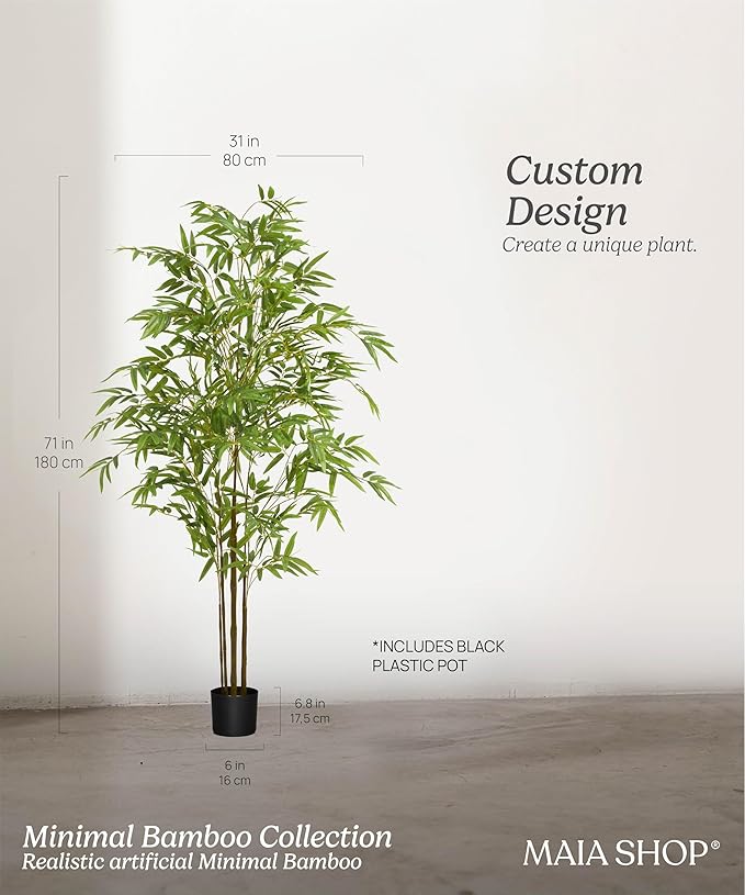 Maia Shop Artificial Bamboo Tree Minimal 6FT Tall, Fake Tree Realistic Leaves, Faux Silk Plant Made with The Best Materials, Artificial Tree for Home Decor Indoor, 71 inches