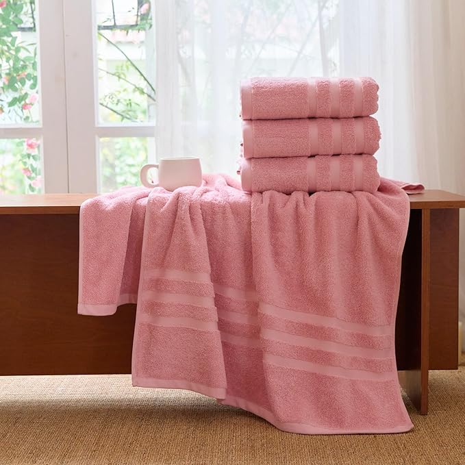 Cotton Bath Towel – Large 30x60 Inches, Soft, Thick & Absorbent Towel for Bathroom, Spa, or Home Use (Pink, 2 Pack – 30"x60")