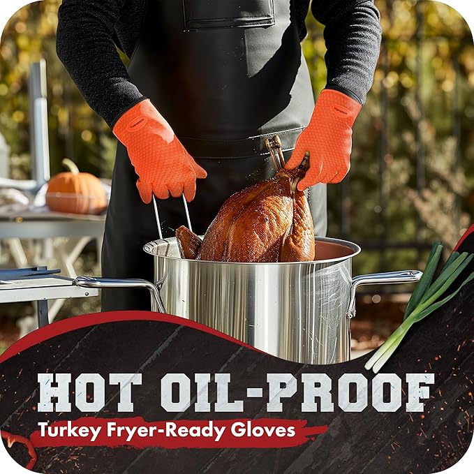 KITCHEN PERFECTION S Silicone Smoker Oven Gloves -Extreme Heat Resistant BBQ Gloves -Handle Hot Food Right on Your Grill Fryer Pit|Waterproof Oven Mitts |Superior Value Set+3 Bonuses