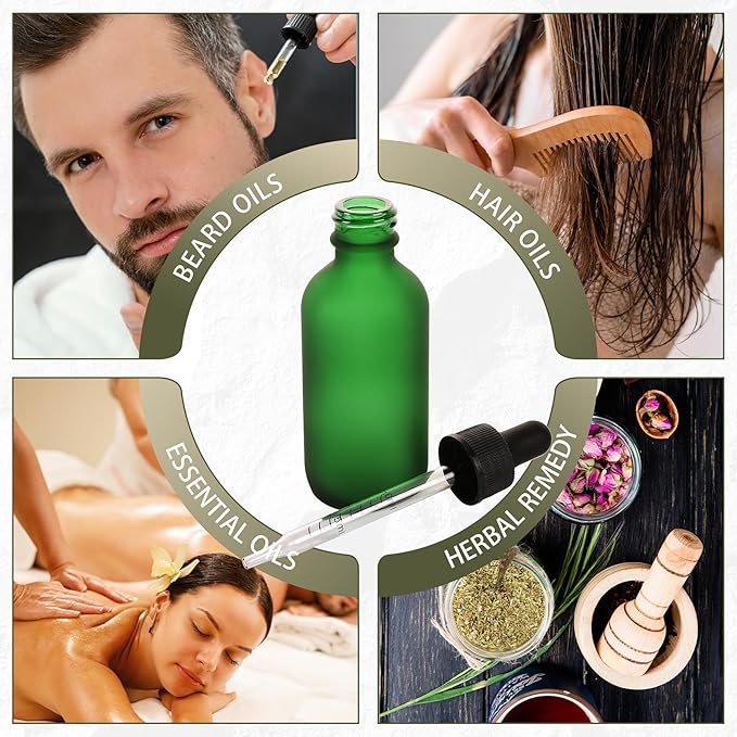 2oz Glass Dropper Bottle,Preety Texture Tincture Bottles with Precise Scales Eye Droppe,for All Kinds Of Mixed Liquids,Leak-Proof Design for Easy Travel (Green Frosted-48Pack)