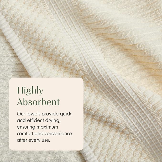 Springtree Home 100% Cotton Bath Towel Set of 4 | Super Soft & Absorbent with Quick-Dry Fibers | 4 Bath Towels | Textured and Durable Cotton | Krista Collection (Cream)