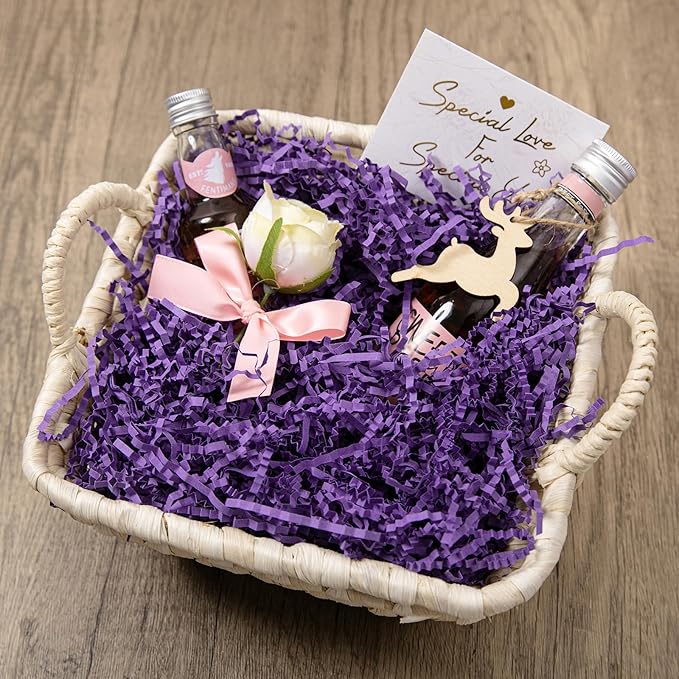 Mefleet 2 LB Crinkle Cut Paper Shred Filler Purple Crinkle Shredded Paper for Gift Box - Gift Basket Bag Filler - Grass Cushion Stuffing for Christmas Holiday Packaging Wrapping