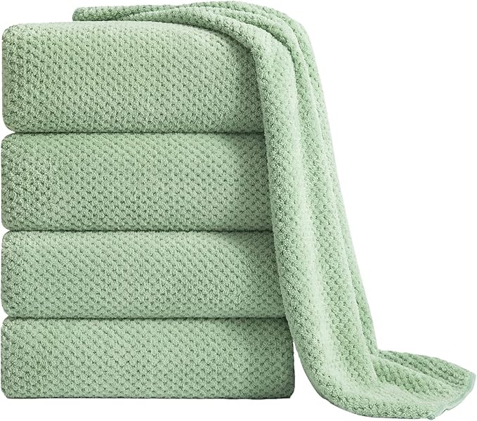 Extra Large Bath Towel Sheet Set 35x70 Inches - Oversized Bath Towels Set,Jumbo Large Microfiber - Quick Dry, Lightweight,Super Soft,Highly Absorbent Towel Set for Bathroom,Hotel,SPA,Pack of 4 (Green)