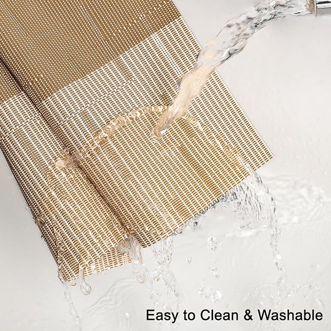 Placemats Set of 4, Vinyl Woven Place Mats Indoor Set of 4 Washable Wipeable PVC Table Mats Heat-Resistant Non Slip Placemat for Kitchen Dining Outdoor Table (Beige Light Brown, Set of 4)