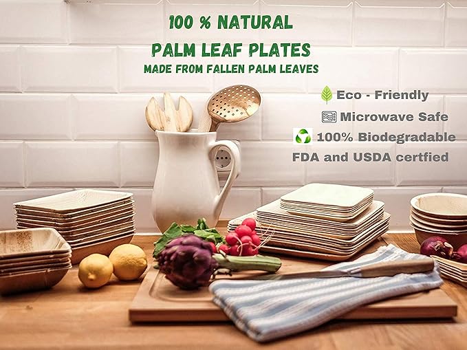 Charity Leaf 8" Square Palm Leaf Plates (50-pack) | Eco-friendly, Heavy Duty | For Parties, Weddings, BBQs & Catering