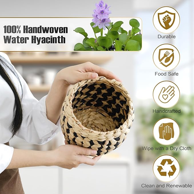 Kitchen Utensil Holder for Countertop – 7.1" Large Utensil Crock for Cooking Tools – Rustic Spatula Holder, Eco-Friendly Utensil Holder Counter – Water Hyacinth Utensils Organizer