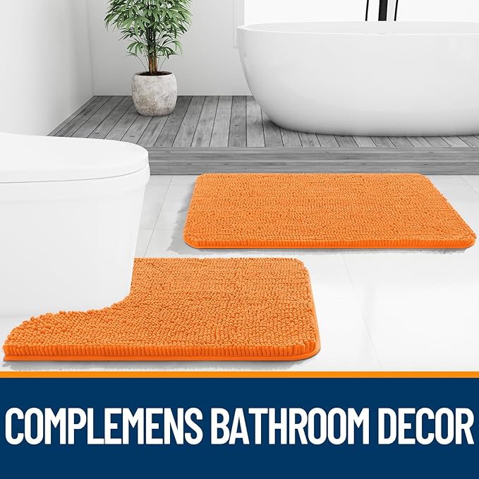 OLANLY Bathroom Rugs 30x20, Extra Soft Absorbent Chenille Bath Rugs, Rubber Backing Quick Dry, Machine Washable Bath Mats for Bathroom Floor, Tub and Shower, Home Decor Accessories, Orange