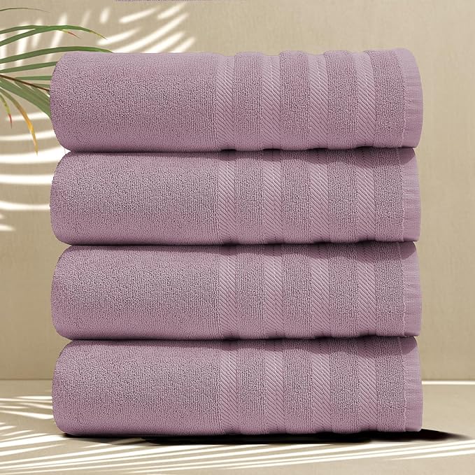 Hearth & Harbor Bath Towels for Bathroom - 100% Ring Spun Cotton Luxury Bathroom Towels - Soft & Highly Absorbent 4 Bath Towels, Dusty Purple