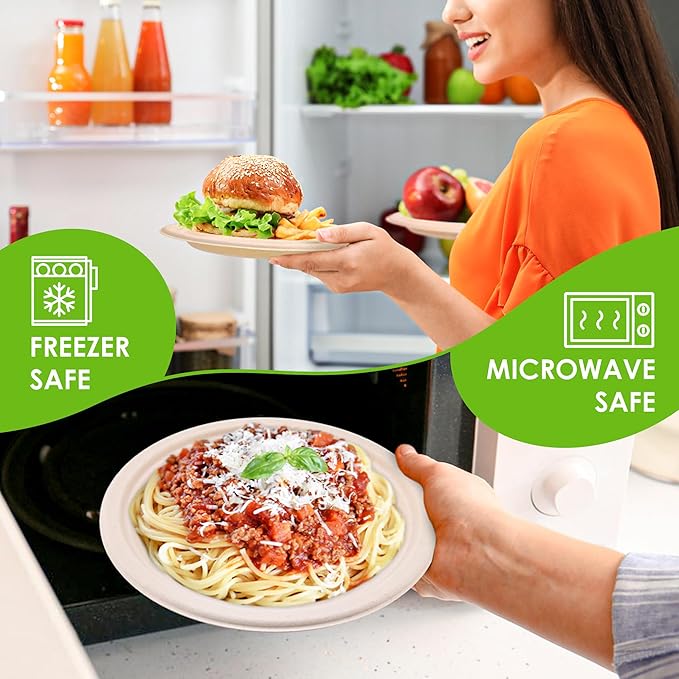 400PCS Disposable Paper Plates Set, Compostable Eco-friendly Dinnerware Set, Biodegradable Heavy-Duty Paper Plates, Utensils, Cups and Straws for Party Camping Natural Brown