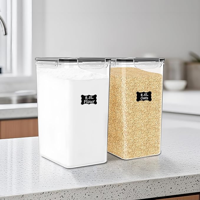 2 PC Flour Sugar Storage Containers (8.5L | 287 Oz) Extra Large Food Storage Containers with Lids - Airtight Leakproof BPA FREE Flour Container for Rice, Cereal, Sugar