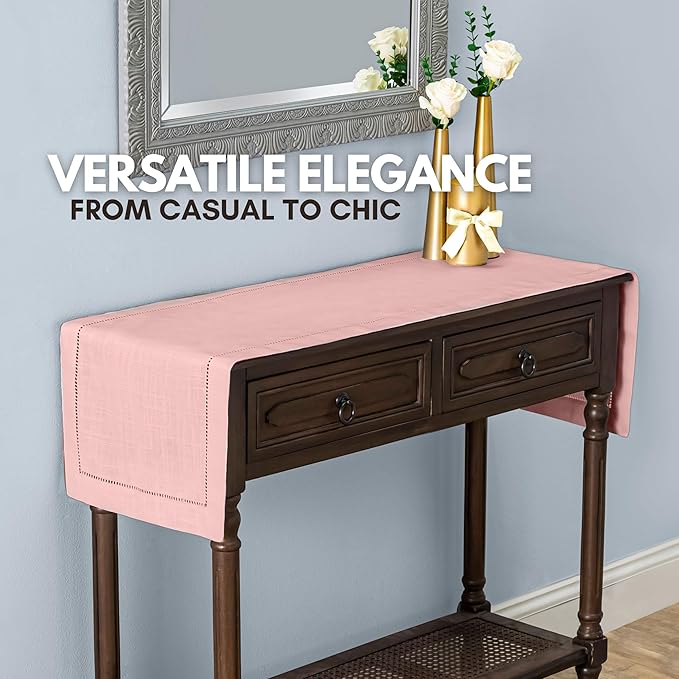 Blush Pink Table Runner – Light Pink Table Runner for Dining, Weddings, or Home Decor – Elegant Rose Gold Runners for Tables, Perfect for Modern and Farmhouse Styles (14 x 108 Inches Long)