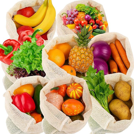 8 Pack 2XL Reusable Produce Bags, Mesh Produce Bags, Reusable Vegetable Produce Bags Cotton Washable for Grocery Fruits and Vegetable Shopping, Transporting Storing