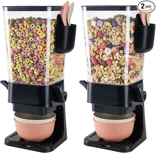 Cereal Dispenser Countertop Black 2 Pack with Bowls Spoons Cutlery Box,5.5 QT Dry Food Dispenser Snack Organizer Containers Storage for Pantry Kitchen Organization Oatmeal Nut Granola Candy