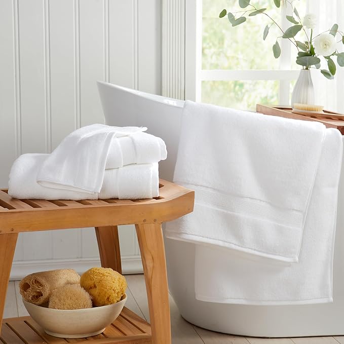 Springtree Home Luxury Bamboo Rayon Bath Towel Set of 4 | 35% Bamboo Rayon - 65% Zero Twist Cotton | Absorbent Quick-Dry Towels for Bathroom | Oeko-TEX Standard 100 Cotton | White - 4 Pack