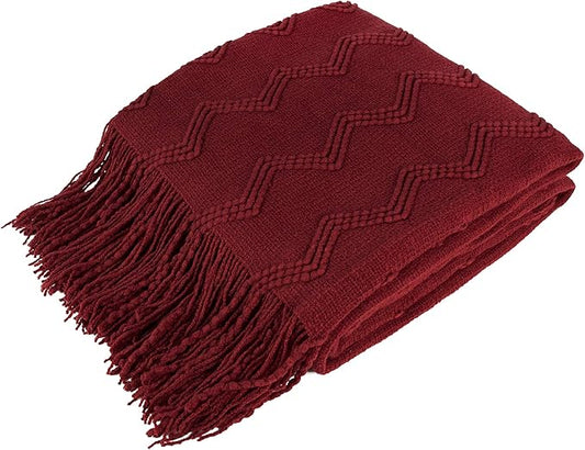 PAVILIA Maroon Red Knit Throw Blanket for Couch, Twin Bed, Soft Knitted Farmhouse Sofa Throw for Living Room, Lightweight Decorative Fall Blanket for Chair, Outdoor Textured Boho Blanket, 60x80