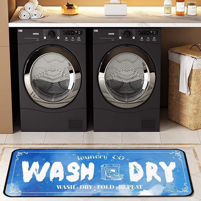 Laundry Room Long Mat Area Rug Non-Slip Floor Mat Waterproof Farmhouse Carpet for Kitchen 40" x 20" (Blue-1)