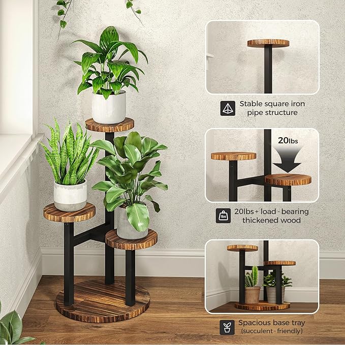 Bamworld Corner Plant Stand Indoor Metal Wood Plant Shelf Outdoor Tall Plant Stands Plant Tables Indoor Plant Rack 4 Tier Plant Stand Garden Accessories for Living Room Balcony Patio