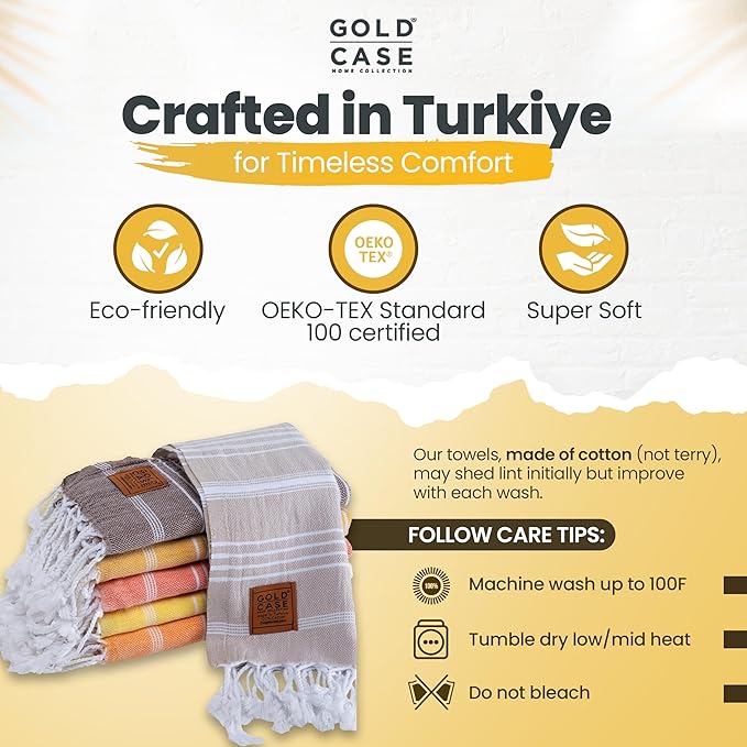 GOLD CASE HOME COLLECTION Lycia Original Turkish Hand Towels by Gold CASE-Set of 6-20x40'' 100% Cotton Decorative Bathroom & Kitchen for Hand,Face,Hair,SPA,Gym,Tea and Dishcloth,Tones of Yellow