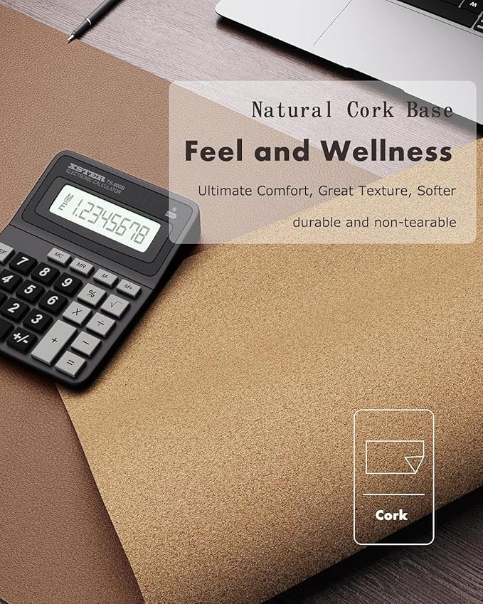 YSAGi Double-Sided Desk Pad, 35.4"x17"Leather Desk Mat, Eco Cork Desk Pad Protector,Large Mouse Pad,Waterproof Desk Blotter for Office/Home(Coffee)