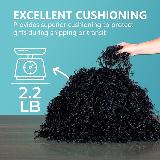 mxxkms 2.2LB Bulk Black Crinkle Paper Filler - Jumbo Shredded Paper for Gift Baskets, Gift Box Stuffing, Wedding, Birthday Party Decorations Packing