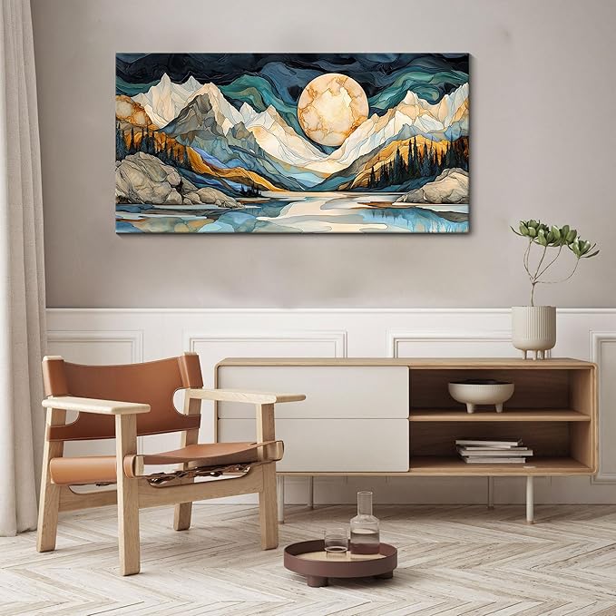JEAWA Large Canvas Wall Art - 24x48 Inchs Abstract Painting Decor, Textured Mountain Pictures as Gifts for Friends, Modern Art Prints for Bedroom Living Room Bathroom Home Decoration