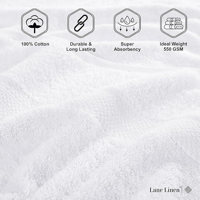 LANE LINEN 100% Cotton 4 Pack Bath Towels (28"x54") - Ring Spun Cotton - Large Towels for Bathroom - Quick Drying, Highly Soft & Absorbent Shower Towel Set - Hotel & Spa Quality - White Towel Set