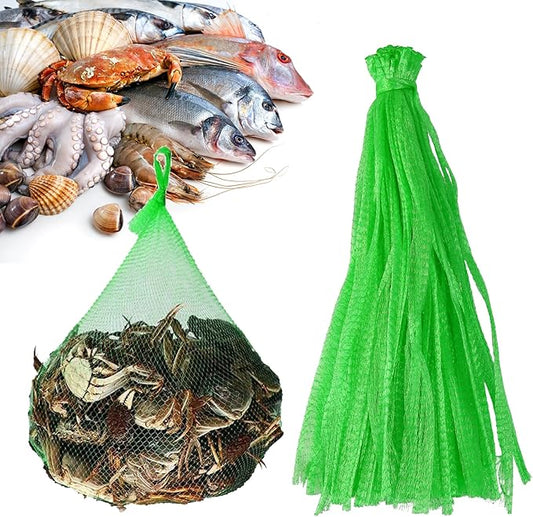 100Pcs Reusable Produce Plastic Mesh Bag,20 Inch Seafood Boil Bags，Kitchen Organizer Produce Packaging Supplies Net，Vegetable and Fruit Seafood Plastic Mesh Strap Storage Bag (Green)
