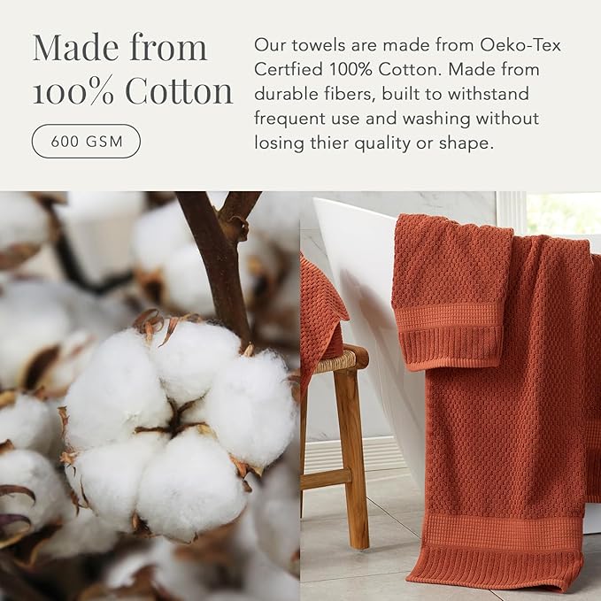 NY Loft 100% Cotton 4 Pack Bath Towel Set| Super Soft & Absorbent Quick-Dry Bath Towels 30" x 52" |Textured and Durable Cotton | Trinity Collection (4 Pack, Clay)