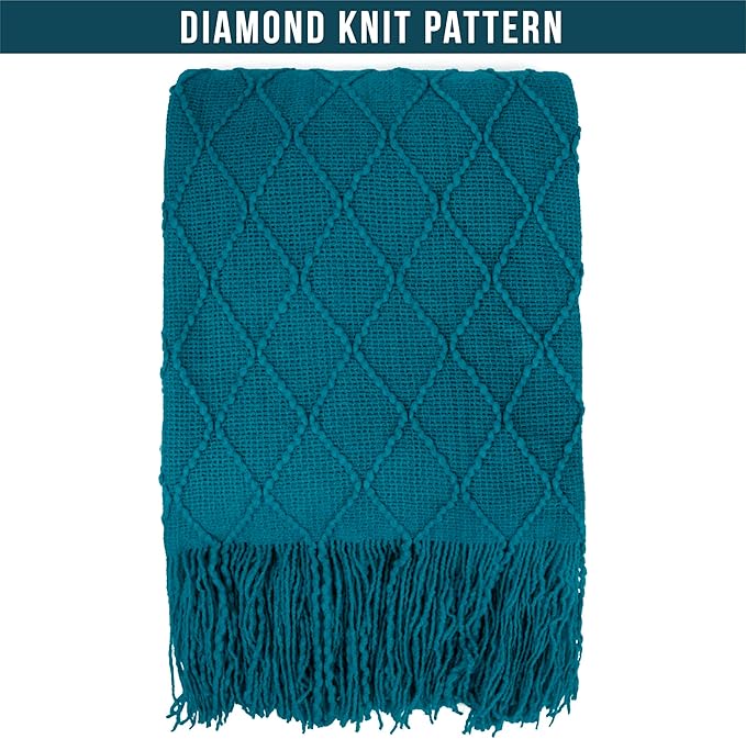 PAVILIA Teal Blue Knit Throw Blanket for Couch Bed, Soft Knitted Farmhouse Sofa Throw for Living Room, Lightweight Decorative Summer Throw Blanket for Chair, Outdoor Textured Boho Blanket, 50x60
