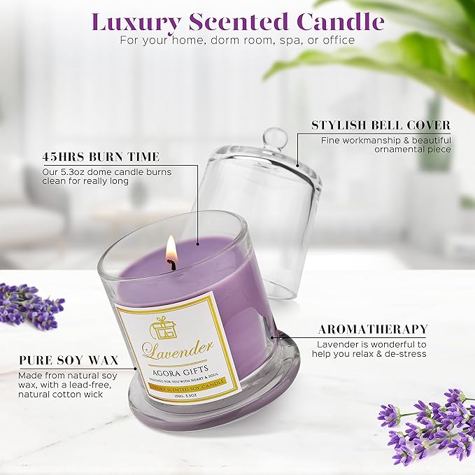 Lavender Scented Soy Candle, Aromatherapy Gift for Women, 5.3 Oz. Dome Candle