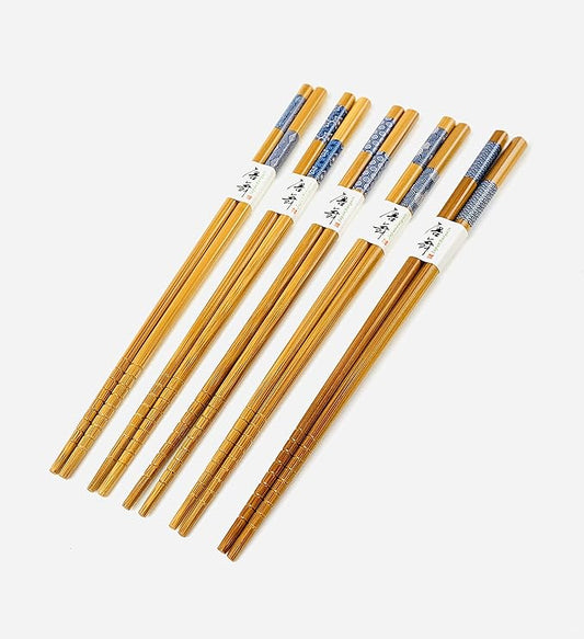 JapanBargain, 2 Pack of 5 Pair Bamboo Chopsticks Set, Reusable Japanese Chinese Korean Wooden Chop Sticks, Hair Sticks, Dishwasher Safe, 9 inch