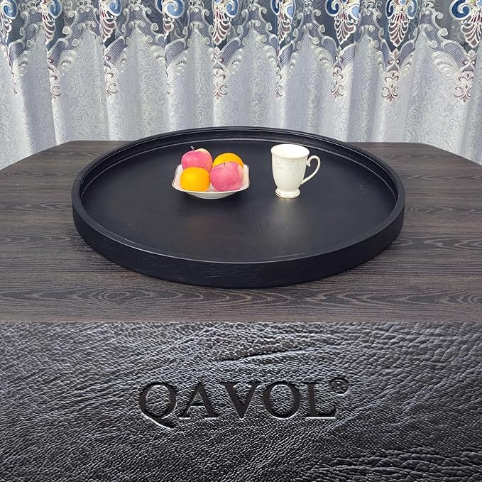 30x30 High-End Light Luxury Leather Round Oversized Tray - Ottoman Coffee Food Serving for Family Dinner, Outdoor Picnic & Party Essentials | Versatile Home Decor Tray(30 inch Black)