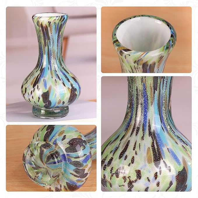 KAMMAK Colored Glass Vase, Beautiful Hand Blown Decorative Vase, Modern Art Vase for Flower Mantle Dining Table Centerpiece, Entryway Living Room Wedding Decoration, FH019