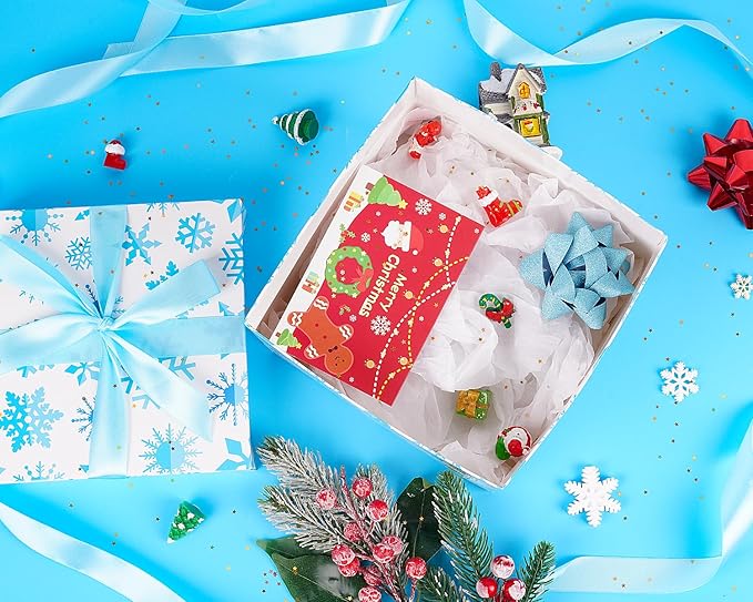 Jaywayang 5 Pack White Christmas Gift Boxes with Lids, Ribbons and Tissue Papers Square Gift Boxes - 7.1 Inch - Presents Wrapping Christmas Gift Holiday New Year Party Favor Boxes.