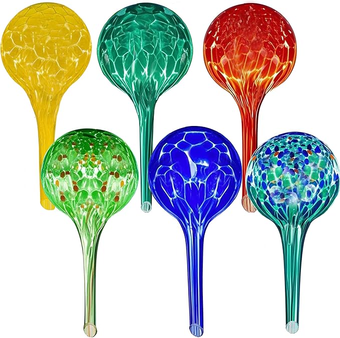 Automatic Plant Watering Globes - 6pcs Small Glass Self Watering Bulbs for Potted Plants - Multicolored Watering Devices for Vacation & Daily Care (Indoor/Outdoor)