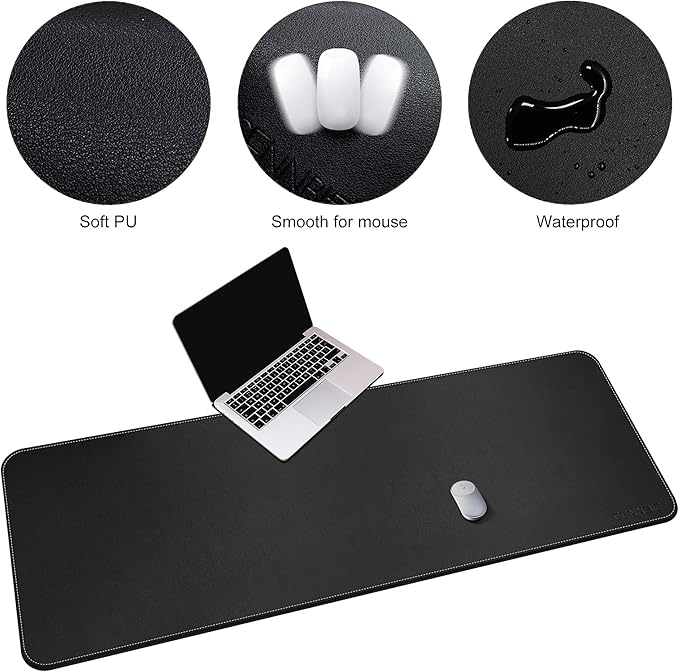 CENNBIE Leather Desk Mat, 66.9" x 23.6" Extra Large Desk Pad Blotter Protector, Extended Non-Slip Mouse Pad, Waterproof PU Leather Desk Mat on top of desks Large for Office and Home (Black)