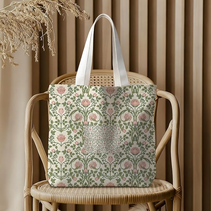 Animals-Flowers-Fruits-Bow Valentines Canvas Heart Tote Bag, Coquette Reusable Shopping Grocery Bags