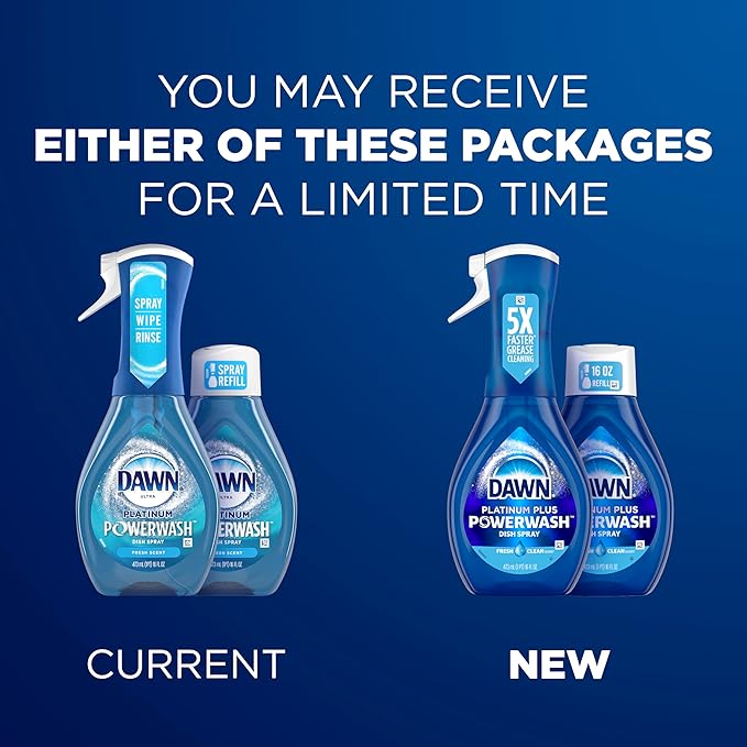 Dawn Powerwash Spray, Dish Soap, Dishwashing Liquid, Cleaning Supplies, Fresh, 1 Starter Kit + 1 Refill, 32 Fl Oz