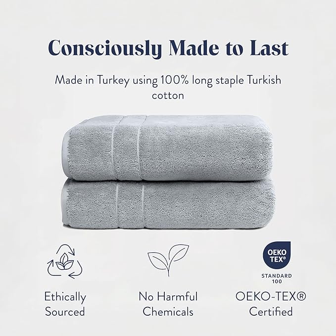 Brooklinen Super-Plush Turkish Cotton Bath Towels Set of 2 Cotton, 820 GSM, Machine Washable, Perfect Bath Towels for Bathroom, Spa & Shower (30" x 58", Smoke Grey)