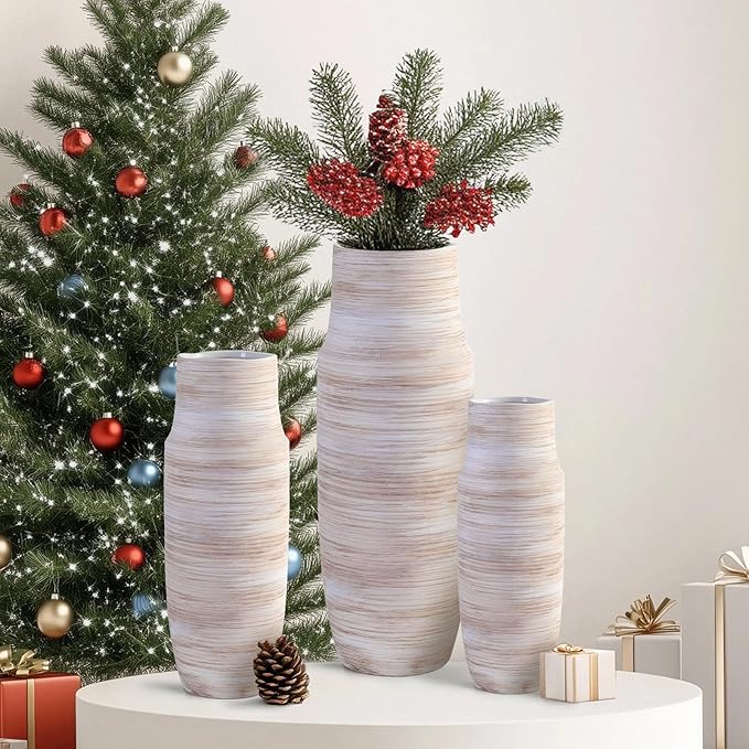 ALMA 17 inch Extra Tall White Ceramic Vases for Centerpieces Farmhouse Living Room Floor, Boho Pampas Grass Vase for Fireplace Mantel Decor, Modern Minimalist Rusic Floor Vase for Organic Home Decor