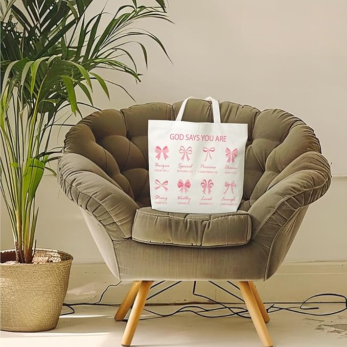 Pink Bow Canvas Tote Bag