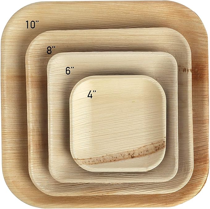 Charity Leaf Disposable Palm Leaf 6" Square Plates (200 pieces) Bamboo Like Serving Platters, Disposable Boards, Eco-Friendly Dinnerware For Weddings, Catering, Events