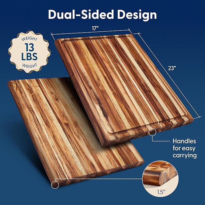 Sonder Los Angeles, XXL Thick Edge Grain Teak Wood Cutting Board for Kitchen with Juice Groove, 23x17x1.5 Charcuterie Wooden Board in Large (Gift Box Included)