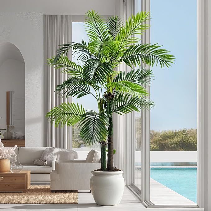 6.2FT Artificial Phoenix Palm Tree with Coconut Fruit Outdoor Indoor Decor Large Faux Coconut Silk Palm Tree Tropical Fake Tree Large Faux Sago Palm Plant for Home Yard Outside Patio Poolside